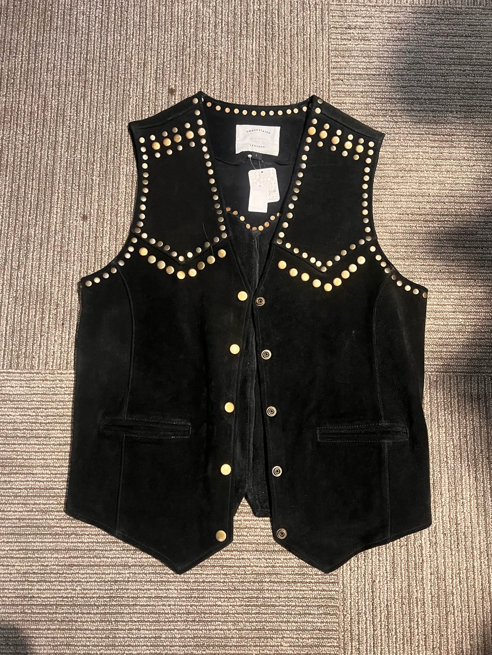 Black Suede Vest with Gold Studs
